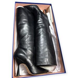 Stuart Weitzman Parton Leather Boots Size 8.5 AA Smooth Calf Black Leather w Box
